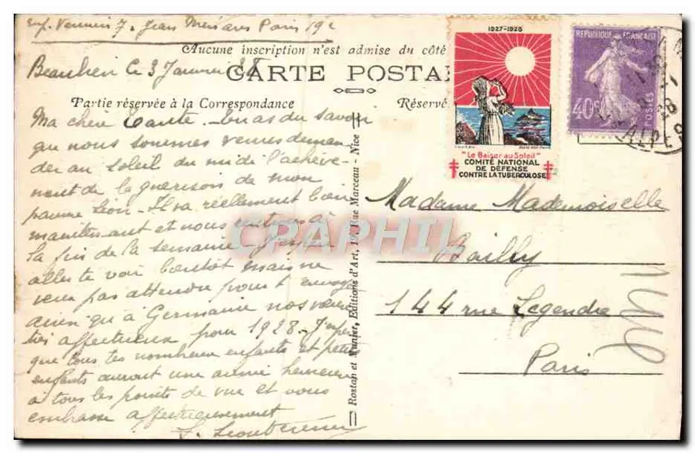 Beaulieu — Jardim Florido — A Costa Azul — Editora Rostand et Rambert, n° 139 - Verso