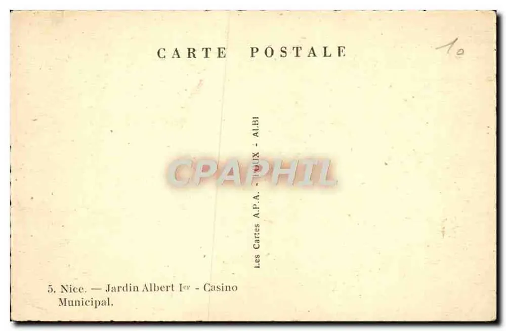 Nice — Jardin Albert Ier — Casino Municipal — Les Cartes A.P.A. - TOUX - ALBI - Rückseite
