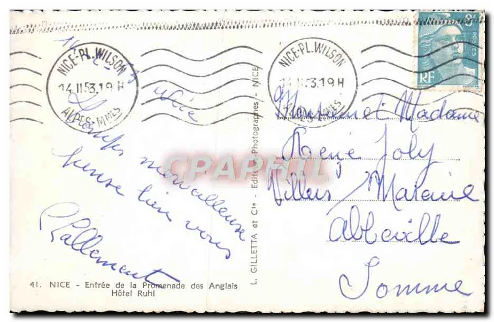 Hôtel Ruhl — Nizza — Verlag L. Gilletta et Cie, Nr. 41 - Rückseite