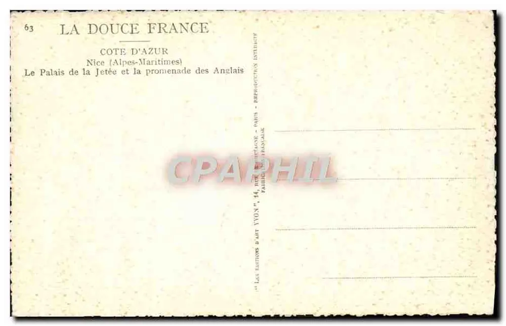 Nice - Das Palais de la Jetée und die Promenade des Anglais — Éditions d'Art Yvon, Paris - Rückseite