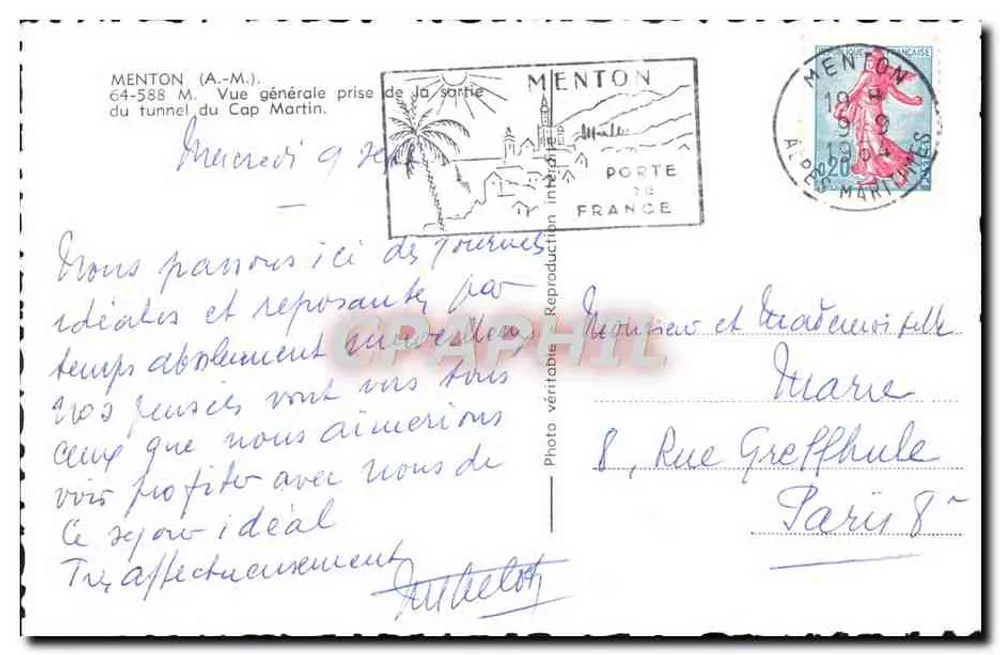 Menton — Allgemeine Ansicht vom Ausgang des Tunnels von Cap Martin — Verlag nicht sichtbar - Rückseite
