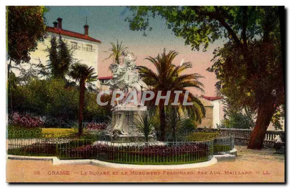 Grasse — O Square e o Monumento Fragonard, por Aug. Maillard — LL - Frente