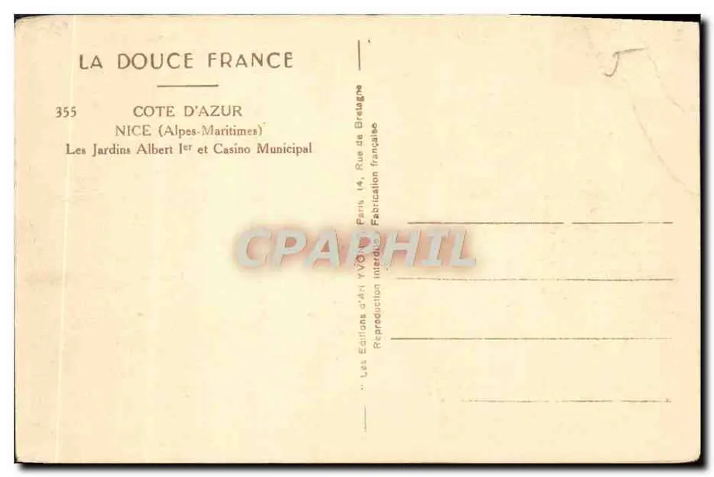 Gärten Albert Ier und Municipales Casino — Nice (Alpes-Maritimes) — Éditions Yvonn - Rückseite