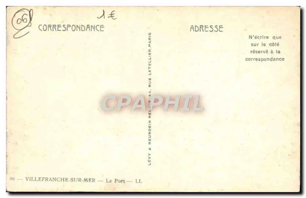Villefranche-sur-Mer — Der Hafen — Verlag Lévy & Neurdein - Rückseite