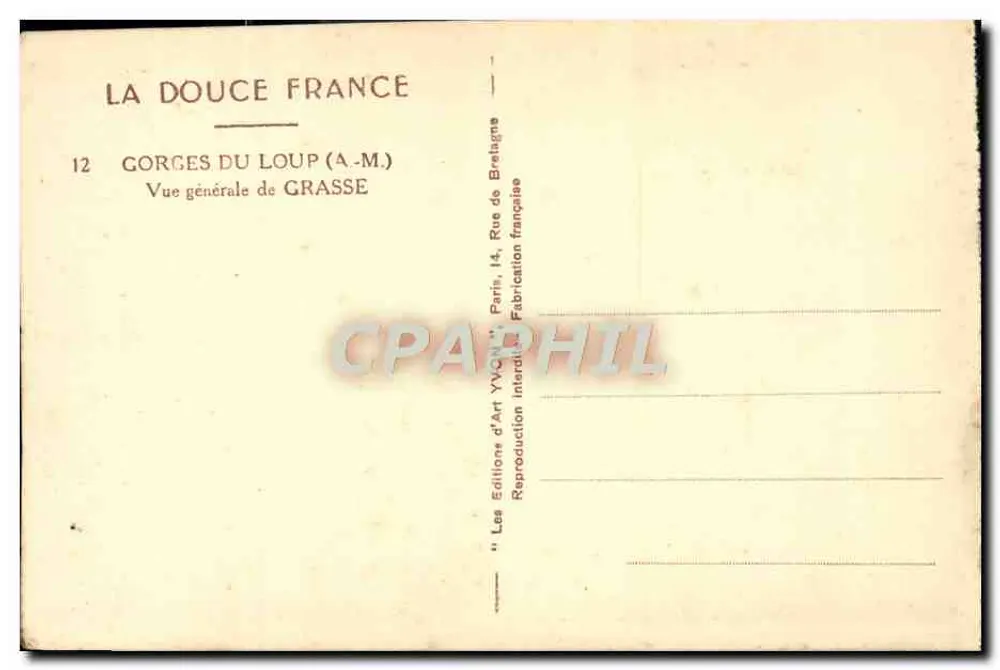 Gorges do Lobo — Visão geral de Grasse — Les Éditions d'Art Yvon, Paris - Verso