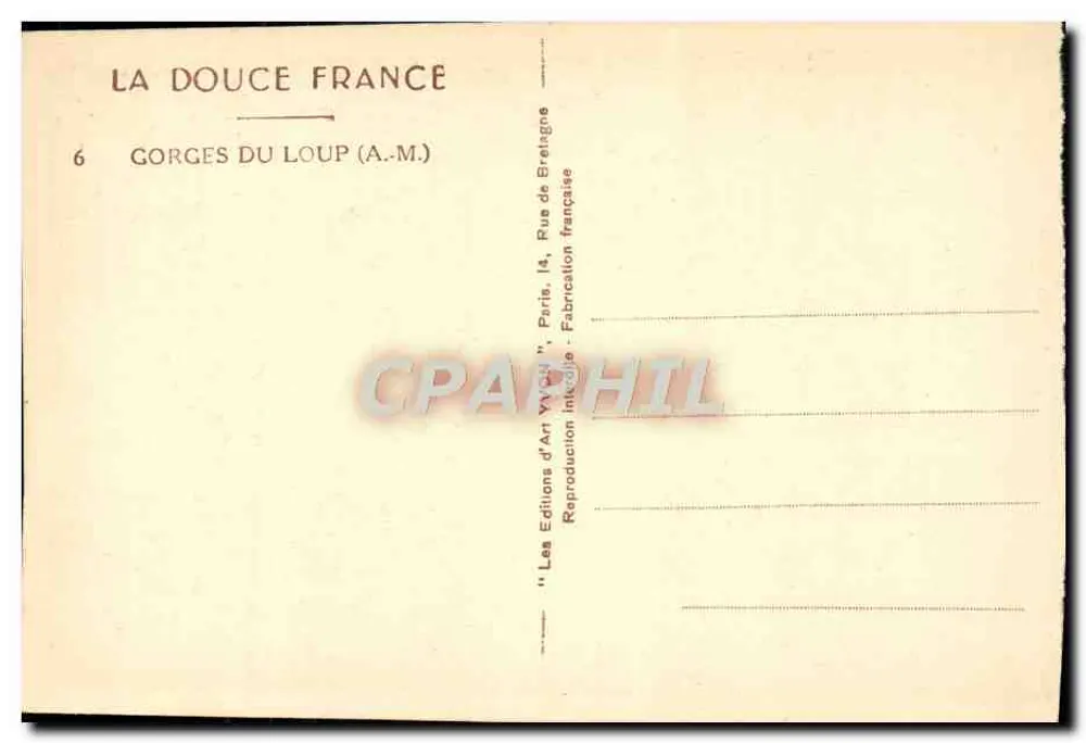 Gorges do Loup — A.M. — Les Éditions d'Art Wach, Paris - Verso