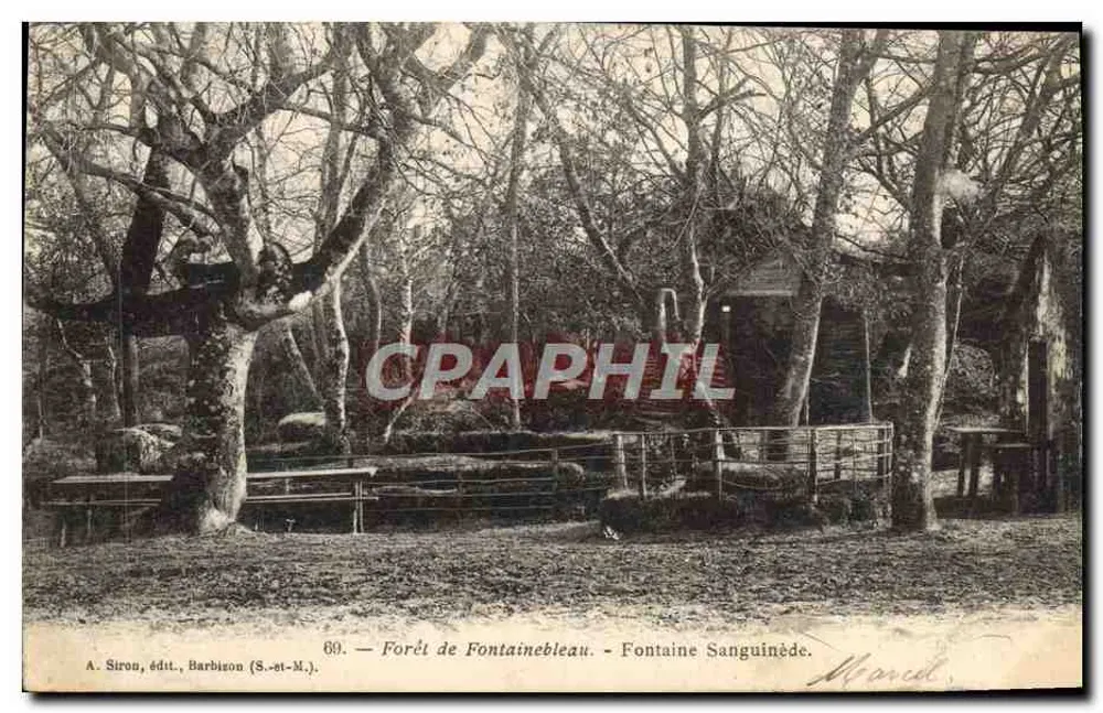 Forêt de Fontainebleau — Fontaine Sanguinède — A. Sirou, Verlag, Barbizon (S.-et-M.) - Vorderseite