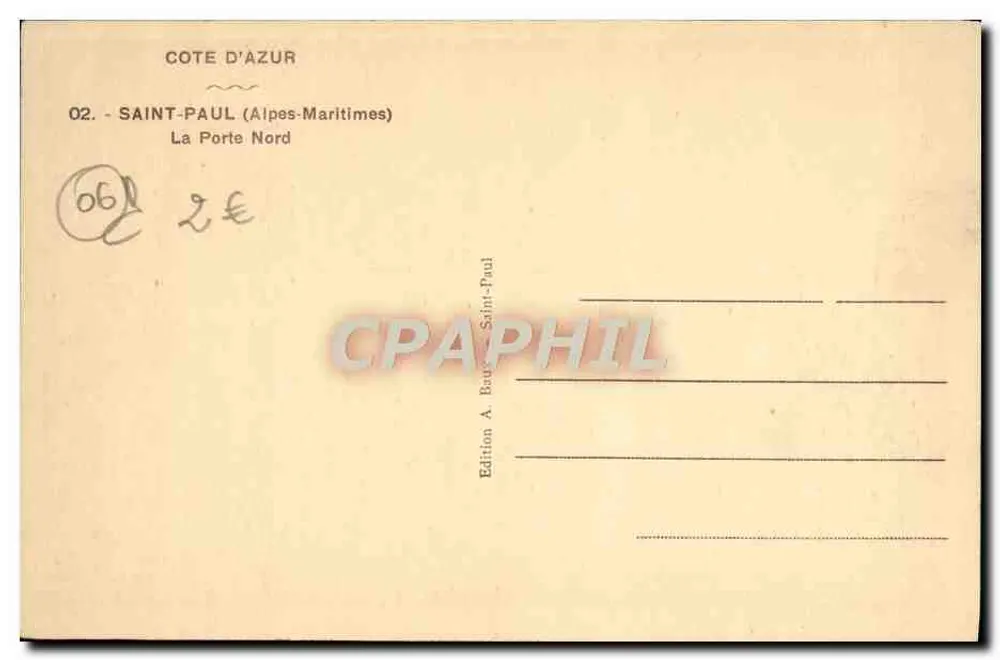 Saint-Paul (Alpes-Maritimes) — Noordpoort — Editeurs A. Baut Saint-Paul - Achterkant