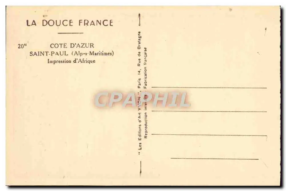 Saint-Paul (Alpes-Maritimes) — widok ulicy z palmą — La Douce France, nr 20 - Rewers