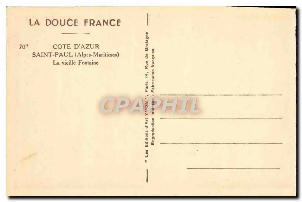 Saint-Paul (Alpes-Maritimes) — Die alte Fontäne — YVON - Rückseite