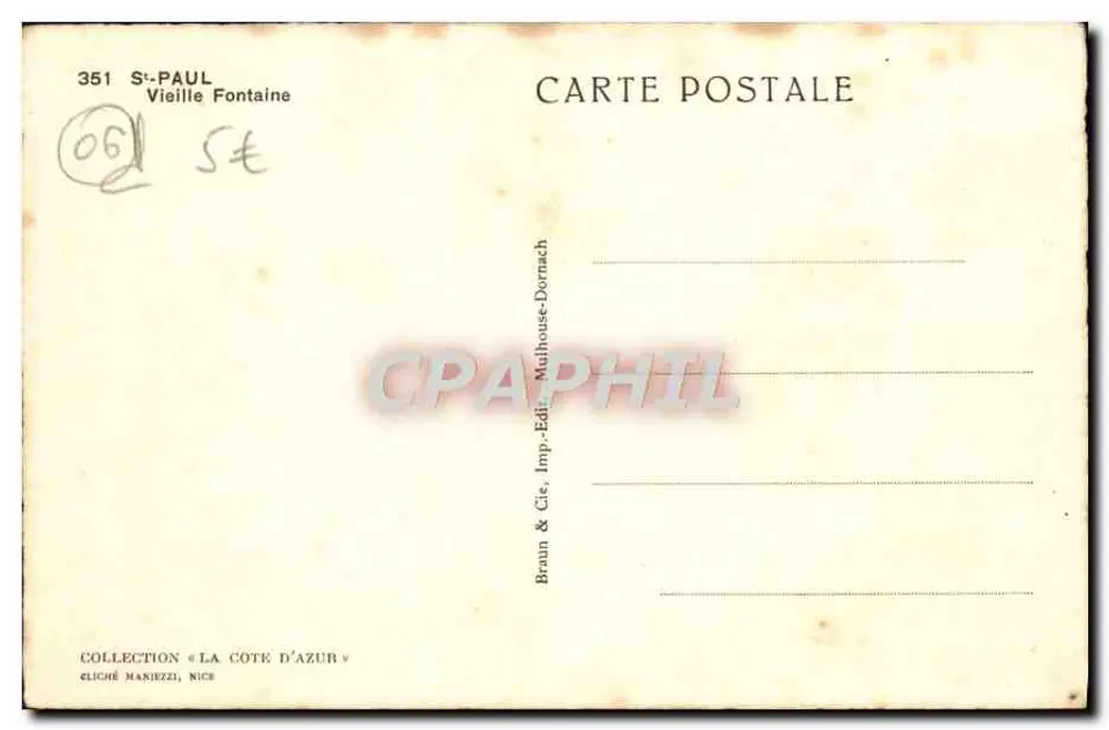 Saint-Paul - Vecchia Fontana — Braun & Cie, Imp. Editore, Nizza - Verso