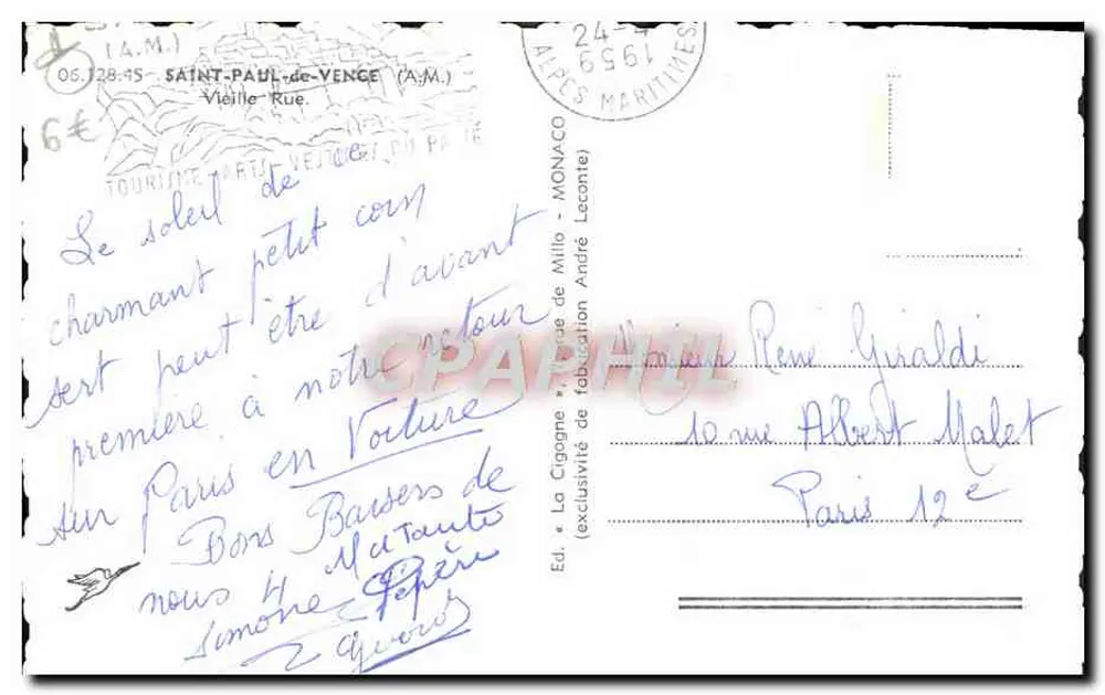 A Cegonha — Vista de um passo na entrada de um vilarejo — Ed. *La Cigogne* - Verso
