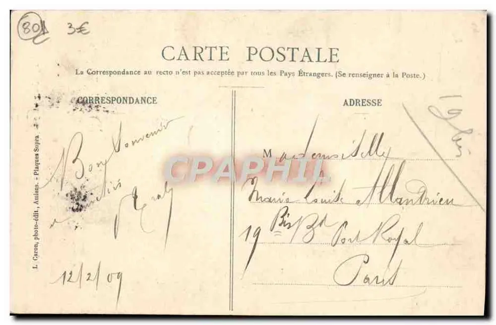 Amiens - A Catedral - Fachada — L. Caron, foto-editora Amiens, n° 354 - Verso