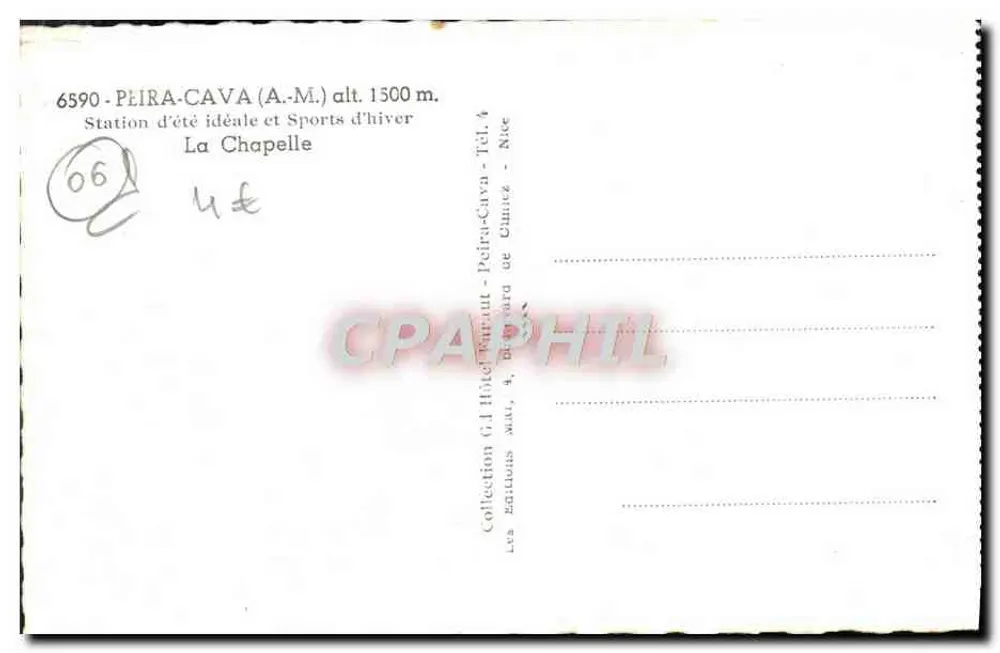 La Chapelle — Piéra-Cava (A.-M.) alt. 1500 m — Editor: Hôtel Tarrant - Verso