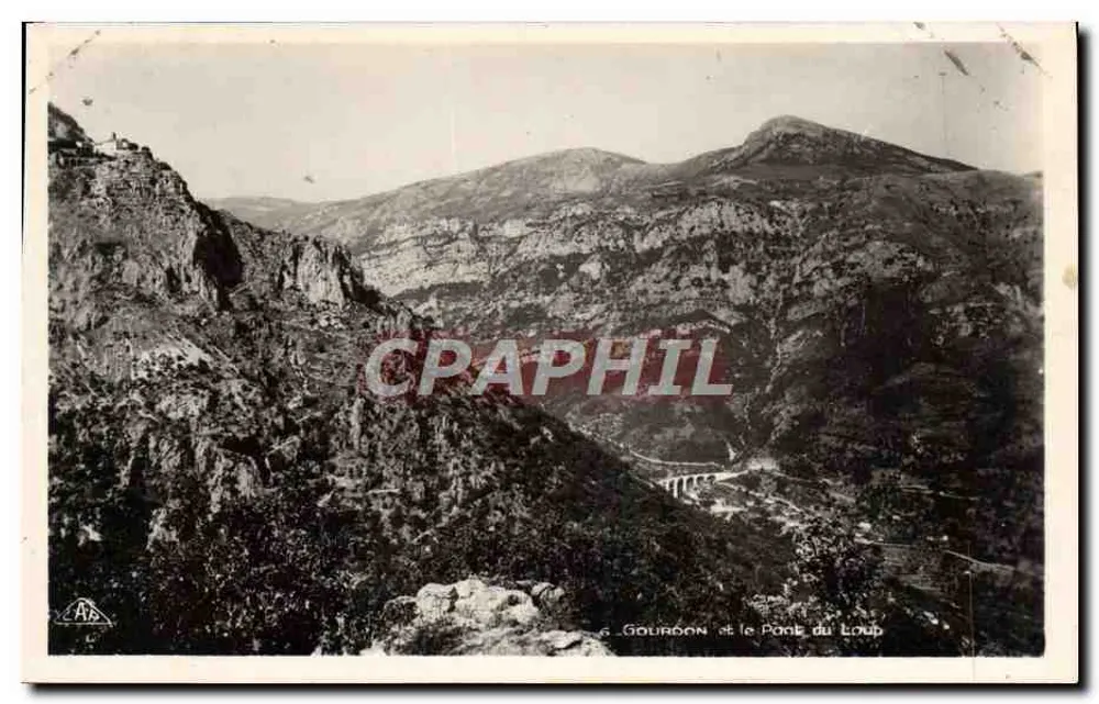 Gourdon e o Ponte do Lobo — vista panorâmica — editor Real Photo, Paris - Frente