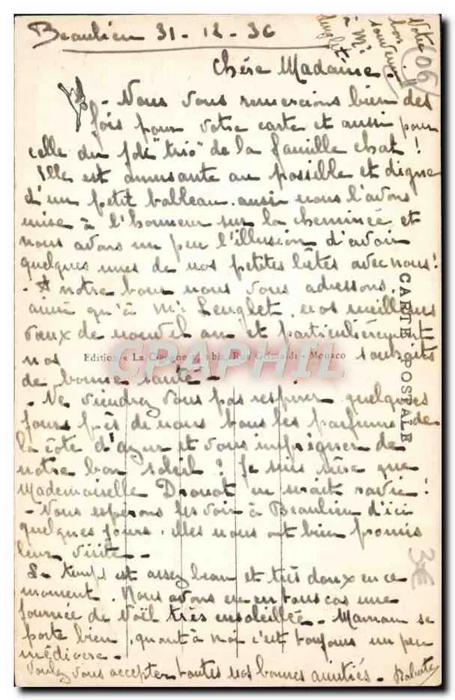 EZE sobre o Mar - O Viaduto e o Povoado — Editor La Cloche, n° 350 - Verso