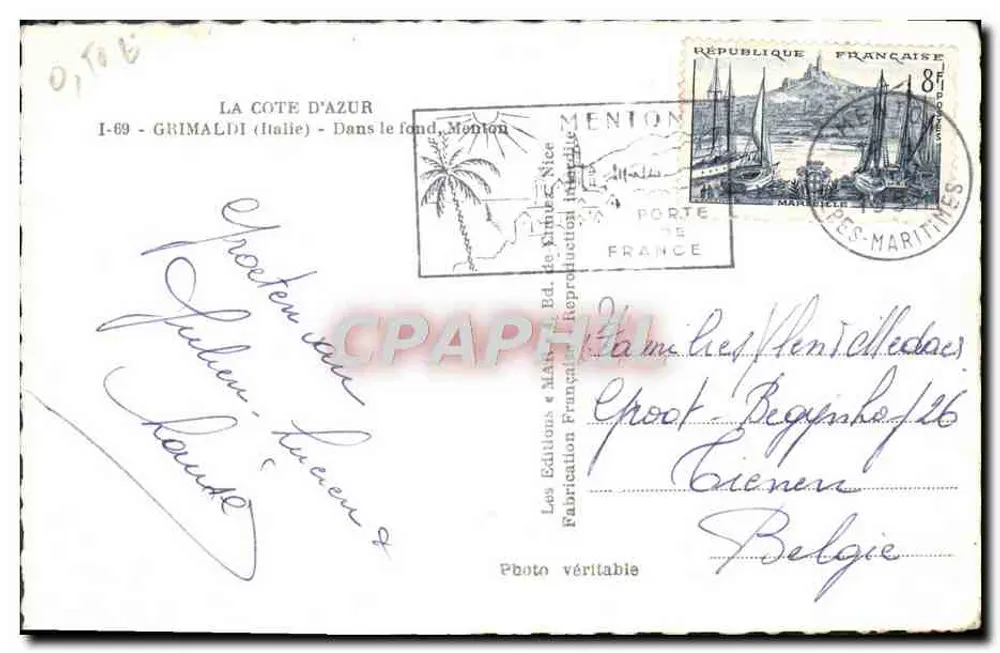 Grimaldi (Itália) — Vista panorâmica do fundo, Menton — Edições M. Ed. de Chine, Menton, n° I-69 - Verso
