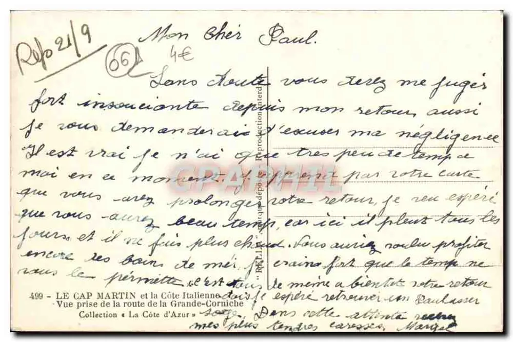 Cap Martin und die Côte d'Azur — Ansicht vom Weg der Grande Corniche — Sammlung « La Côte d'Azur » - Rückseite