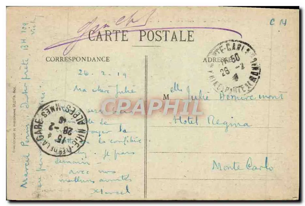 Cap-Martin - Arredores de Menton — Edição Halle, n° 1089 - Verso