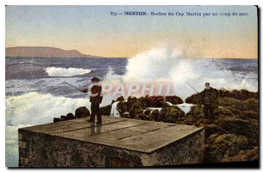 Menton - Rocher du Cap Martin par un coup de mer — n° 979 - Recto