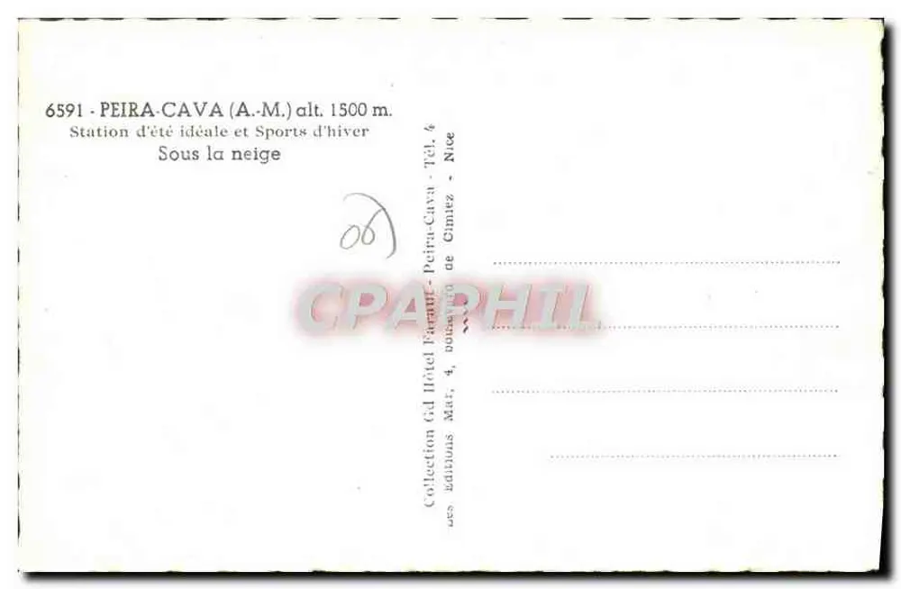 Peira-Cava — Sob a neve — Éditions Hotel Paraut, 4, avenue de Giniez, Nice - Verso