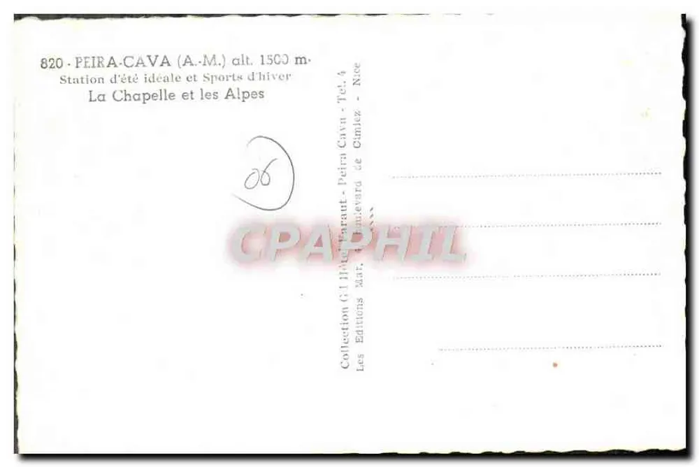 Peïra-Cava (A.M.) — Estação de verão ideal e Esportes de inverno — A Capela e as Alpes — Edições Mat. — Nice - Verso