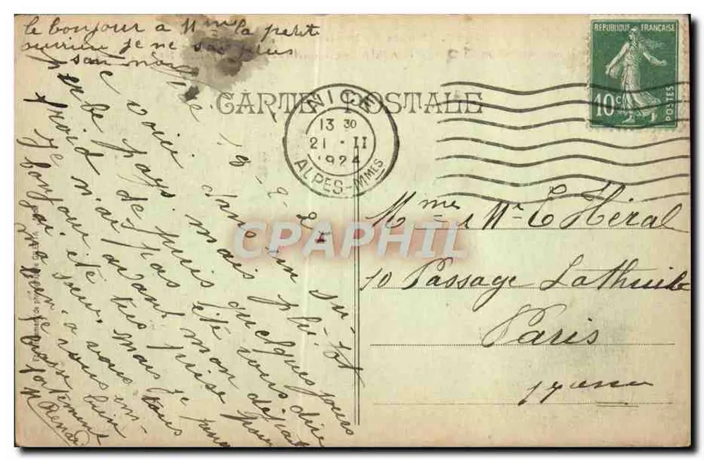 Rodovia da Grande Corniche — Alt. aproximadamente 500 m. Antiga via romana, reconstruída por Napoléon Ier em 1806 — datada 1899 - Verso