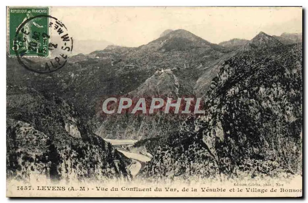Levens (A.-M.) — Ansicht des Zusammenflusses des Var und der Yésubie sowie des Dorfes Bonsor — Ausgabe Gilelta, Foto von Nice - Vorderseite
