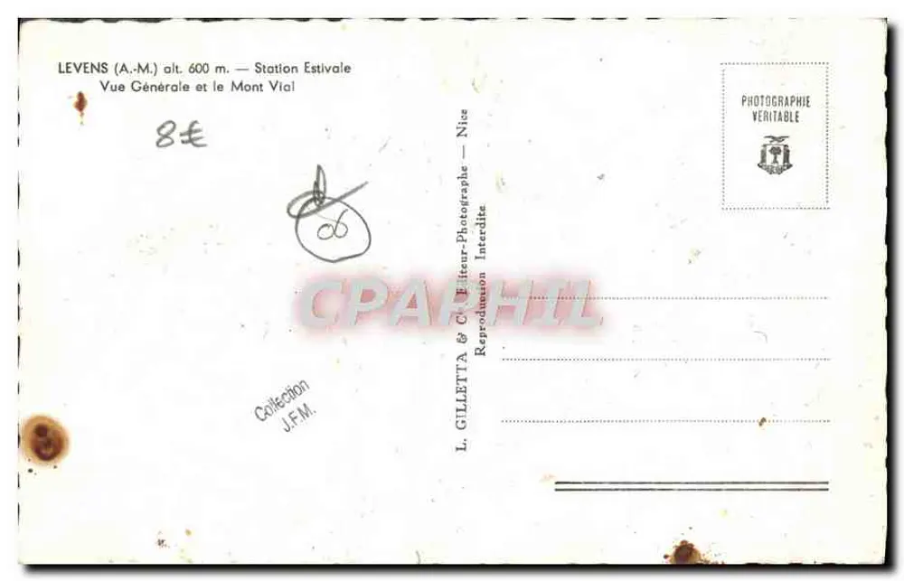 Levens (A.-M.) — Allgemeiner Blick und Mont Vial — L. Gilletta & Cie, Nice - Rückseite