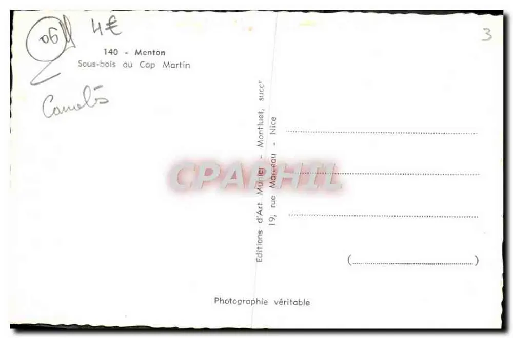Sob a floresta no Cap Martin — Menton — Munier - Verso