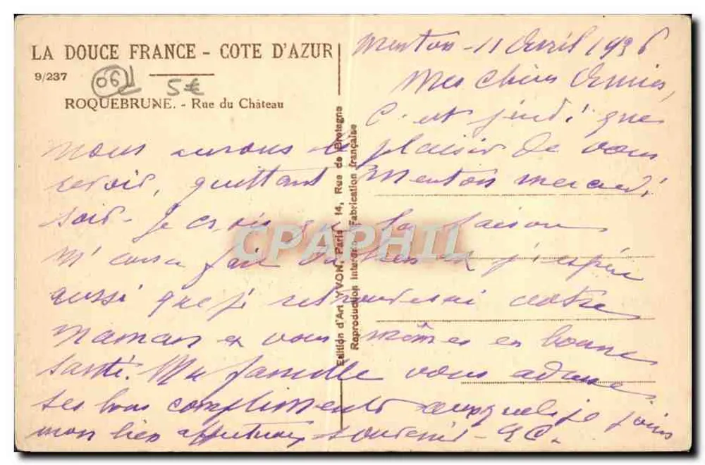 Rua do Castelo — Roquebrune-Cap-Martin — Edição de Arte 'Von' n°9/237 - Verso