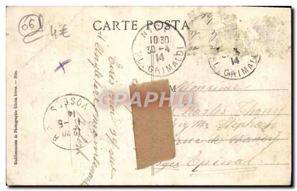 PEIRA-CAVA, (próximo a Nice) — Estação de Verão (alt. 1500) — Vista geral — Edição Giletta, n° 1189 - Verso