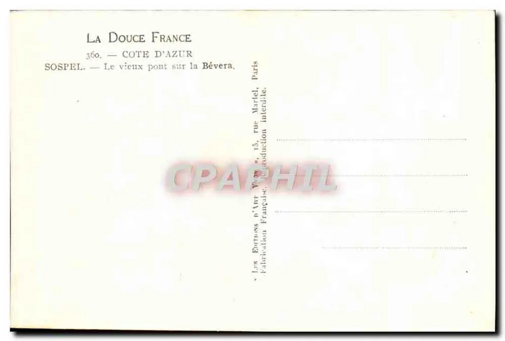 Sospel — Der alte Brücke über die Bévera — La Douce France, 360, Côte d'Azur - Rückseite