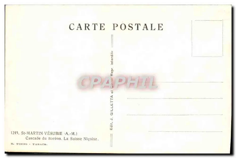 Cascade du Boréon — La Suisse Niçoise — Édit. J. Gilletta, Tondi-Tahacs - Rückseite