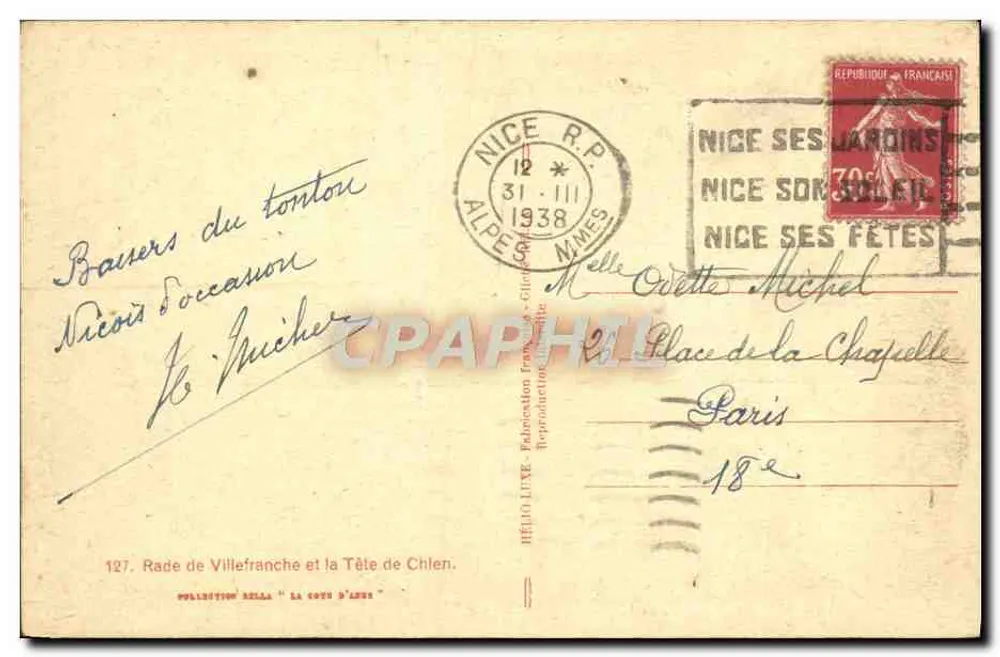 Hafen von Villefranche und Tête de Chien — Sammlung Rella — Verlag Rella, Nr. 127 - Rückseite