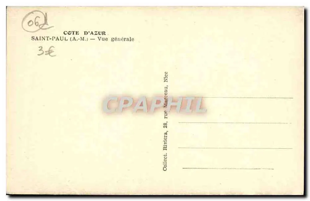 Saint-Paul (A.M.) — Vista geral — Collect. Riviera, 28 rue Marceau, Nice - Verso