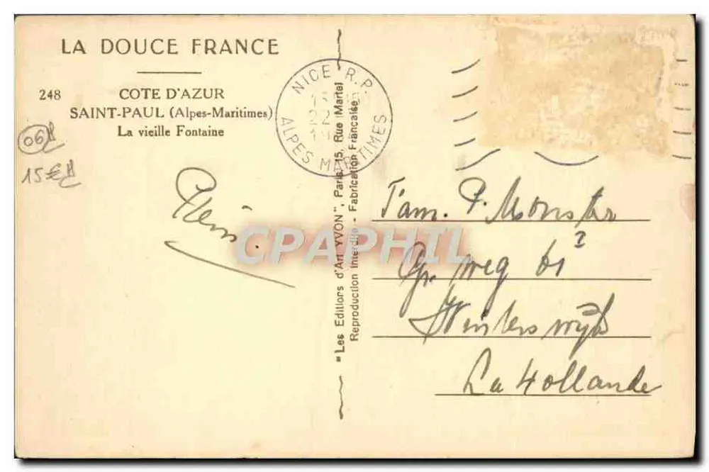 Saint-Paul (Alpes-Maritimes) — Die alte Fontäne — Éditions d'Art YVON - Rückseite