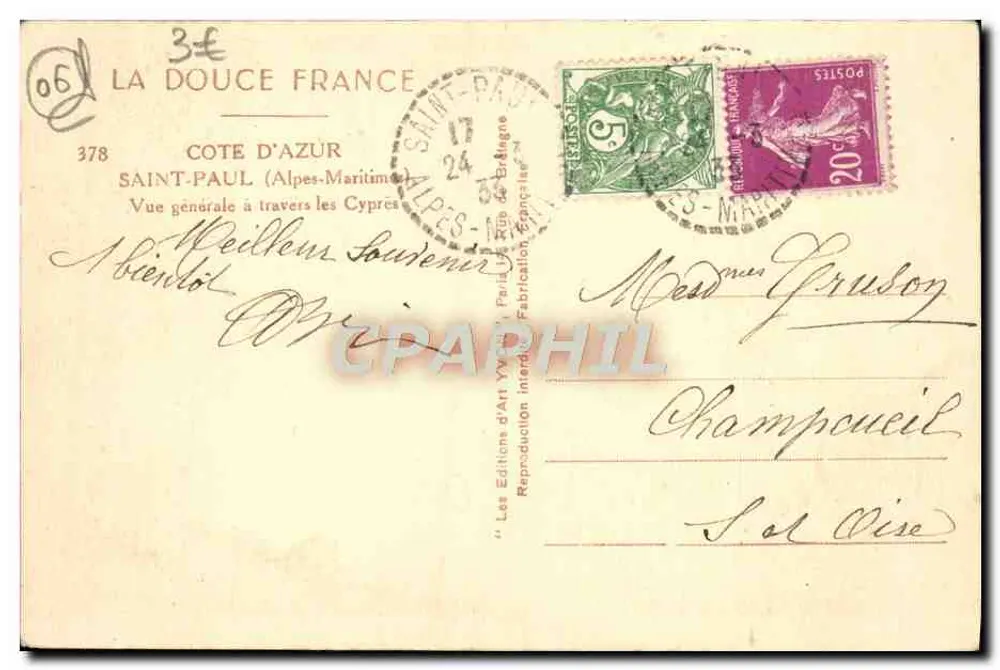 Saint-Paul (Alpes-Maritimes) — Allgemeiner Blick durch die Zypressen — Les Éditions d'Art Yvon - Rückseite
