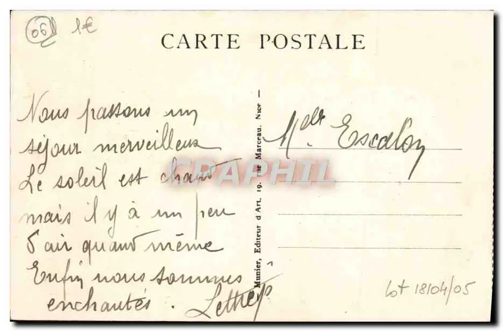Nice — Promenade des Anglais — Os Hotéis — Editor Munier, N°11 - Verso