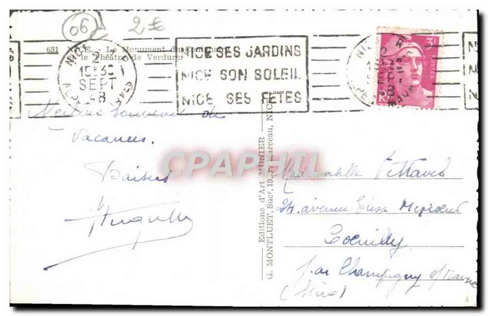 Nice — Den Verdure-Theater-Monument — Montluet Art Editions - Rückseite