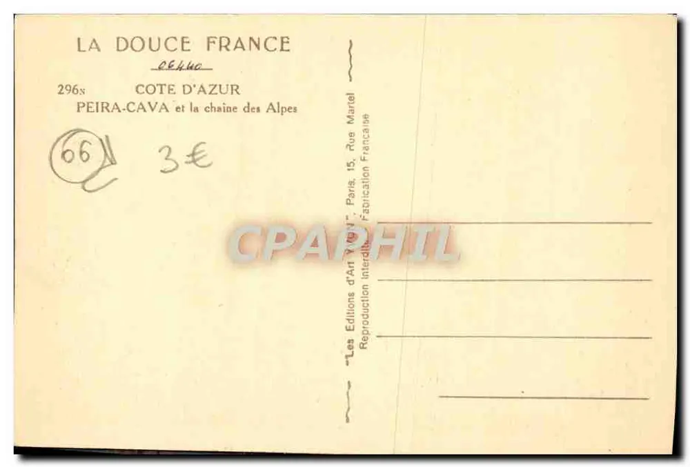 Ansicht der Alpen — Côte d'Azur — Editions d'Art 'Vieux N.' - Rückseite