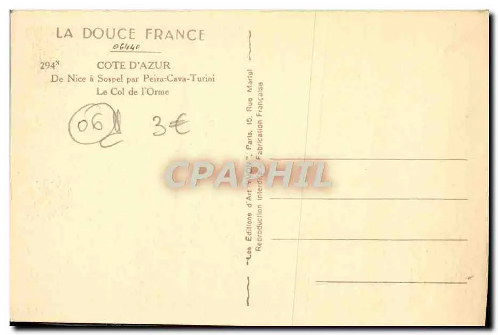 Ansicht der Berge — Col de l'Orme — Editions d'Art 'La Douce France' - Rückseite