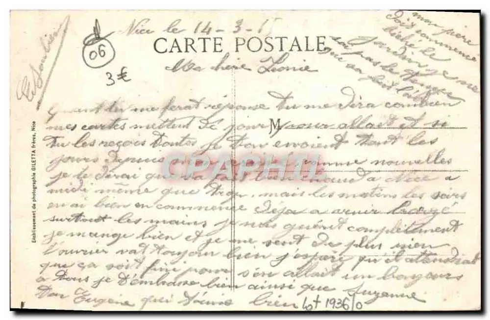 Nice — Promenade du Midi / Allée des Palmiers — GLETTA frères, n°130 - Rückseite