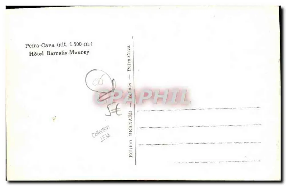 Peïra-Cava (alt. 1.500 m.) — Hotel Barralis Mourey — Edição Bernard - Verso