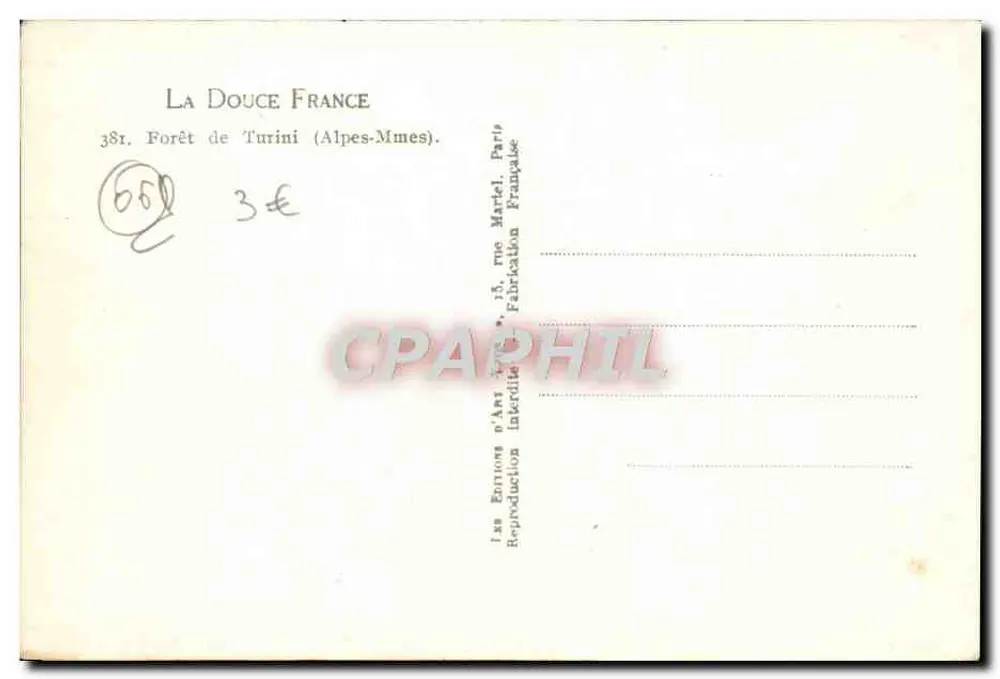 Floresta de Turini — Alpes-Maritimes — Edições n'Art Turin - Verso