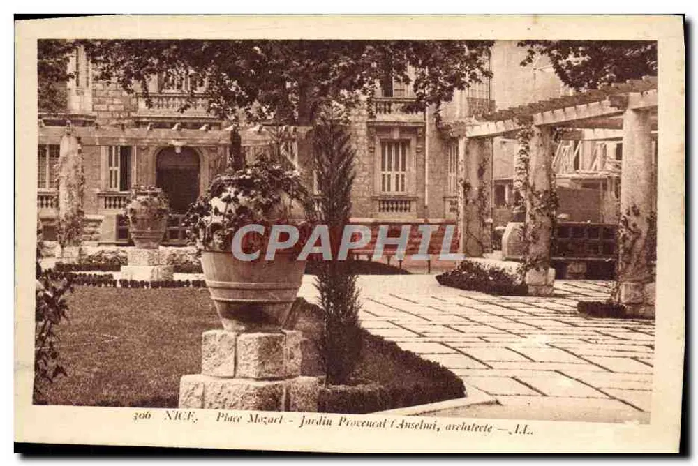 Niza - Plaza Mozart - Jardín Provenzal, arquitecto: A. Anselmi - Anverso
