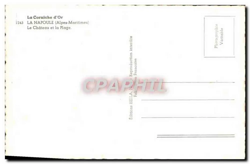La Napoule — O Castelo e a Praia — Éditions Rella, n°243 - Verso
