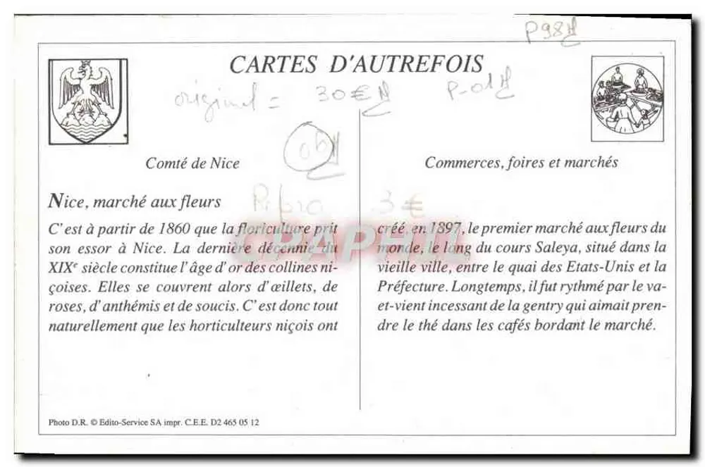 NICE - O Mercado das Flores Cours Saleya — Editor MT, n°66 - Verso