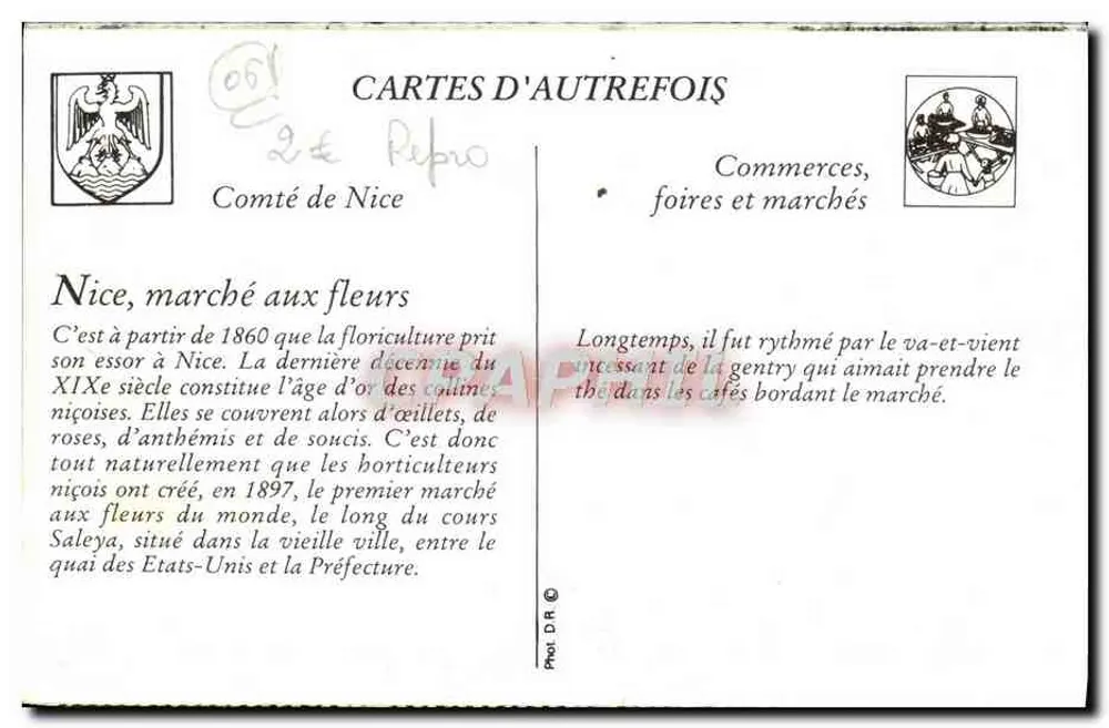 Nice - O Mercado de Flores Cours Saleya — Editor: Cartes d'Autrefois, n° 66 - Verso