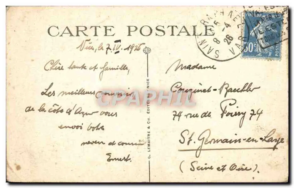 Beaulieu-sur-Mer — Vista geral — G. Lemaître & Cie, editor, n° 1008 - Verso